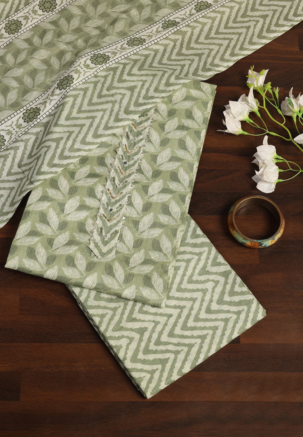 green cotton suit set