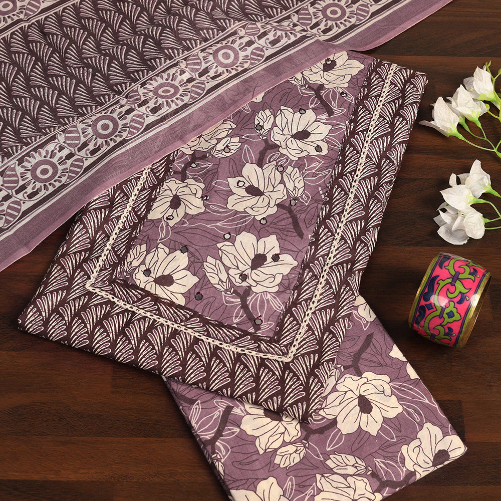 Grace in Every Thread: Cotton Unstitched Suit with Stylish Neck Patch