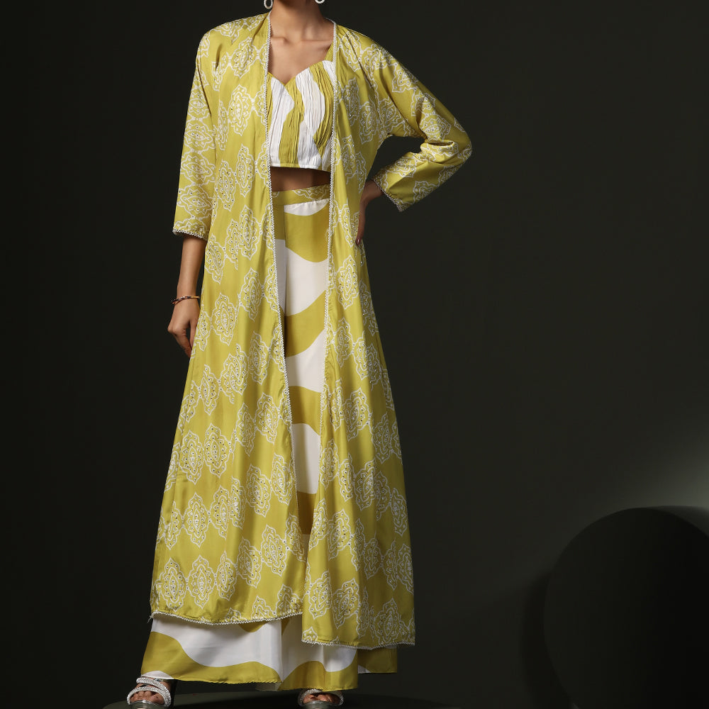 LimeGreen Palazzo Set With Shrug