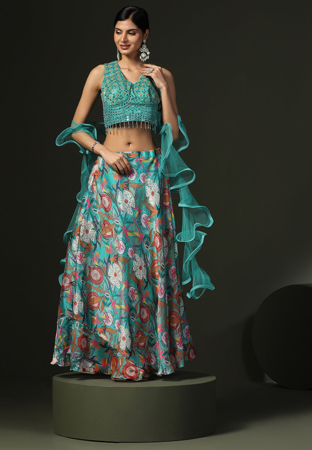 Buy Green Readymade Lehenga Set for Bride | Bombay Selections