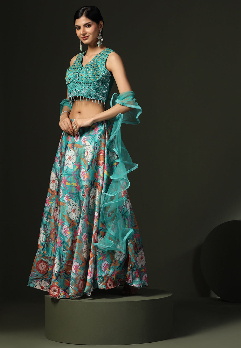 Buy Green Readymade Lehenga Set Women | Bombay Selections