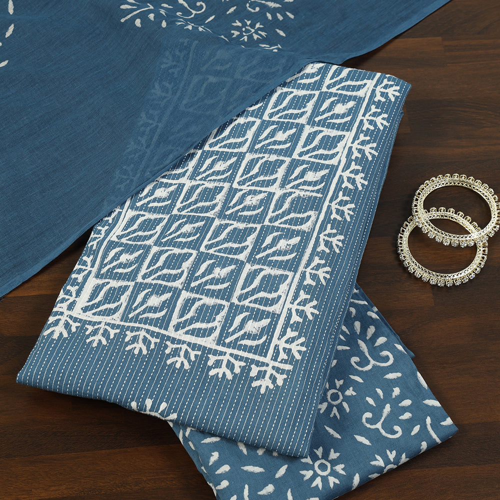 Serene Blue Floral Printed Cotton Unstitched Suit