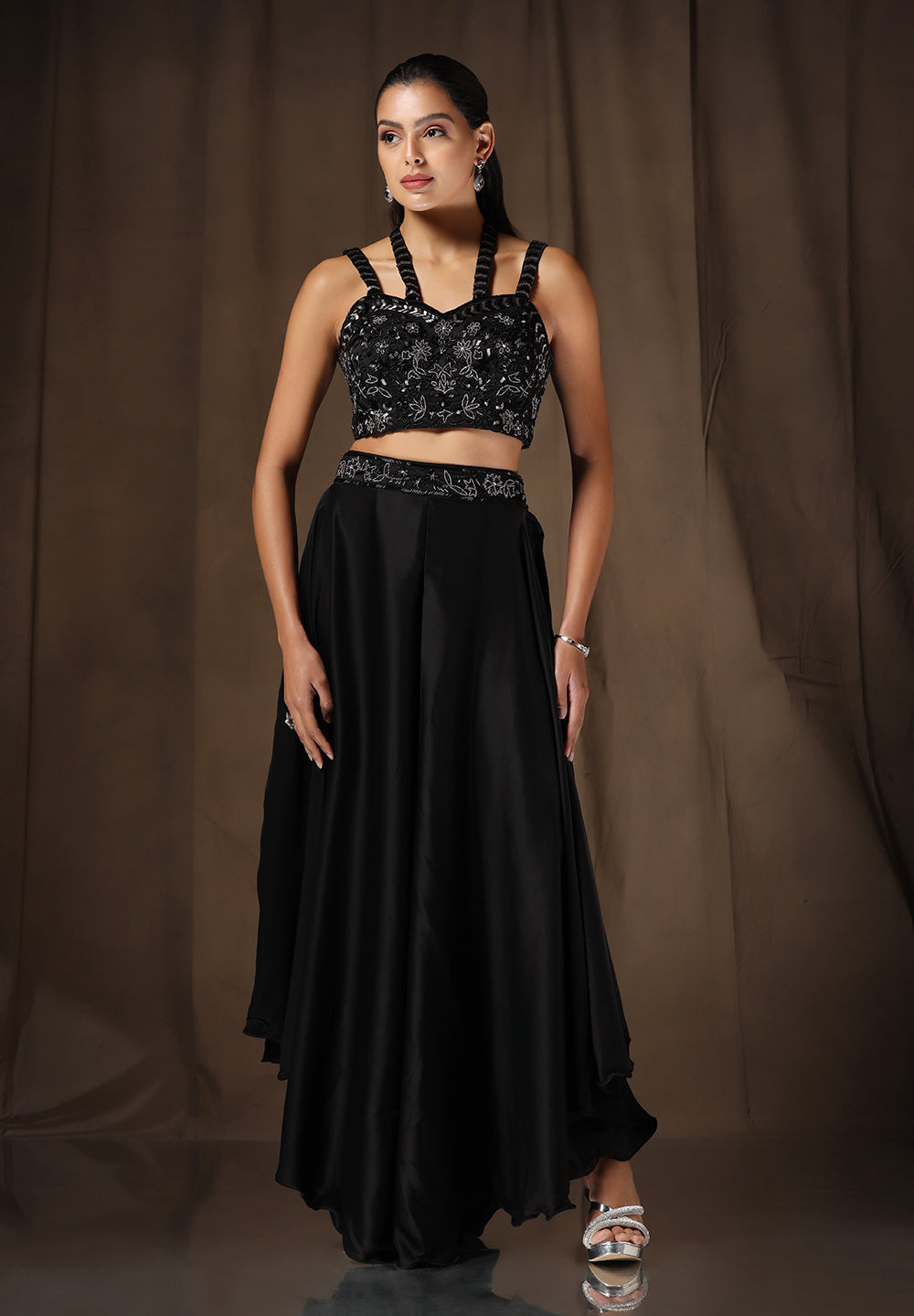 Shop Elegance Readymade Black Sharara set For Women