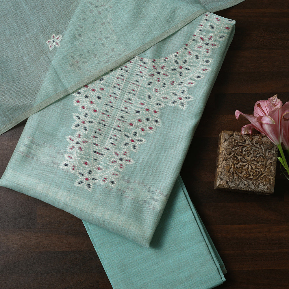 Linen Cotton Unstitched Suit With Thread Work