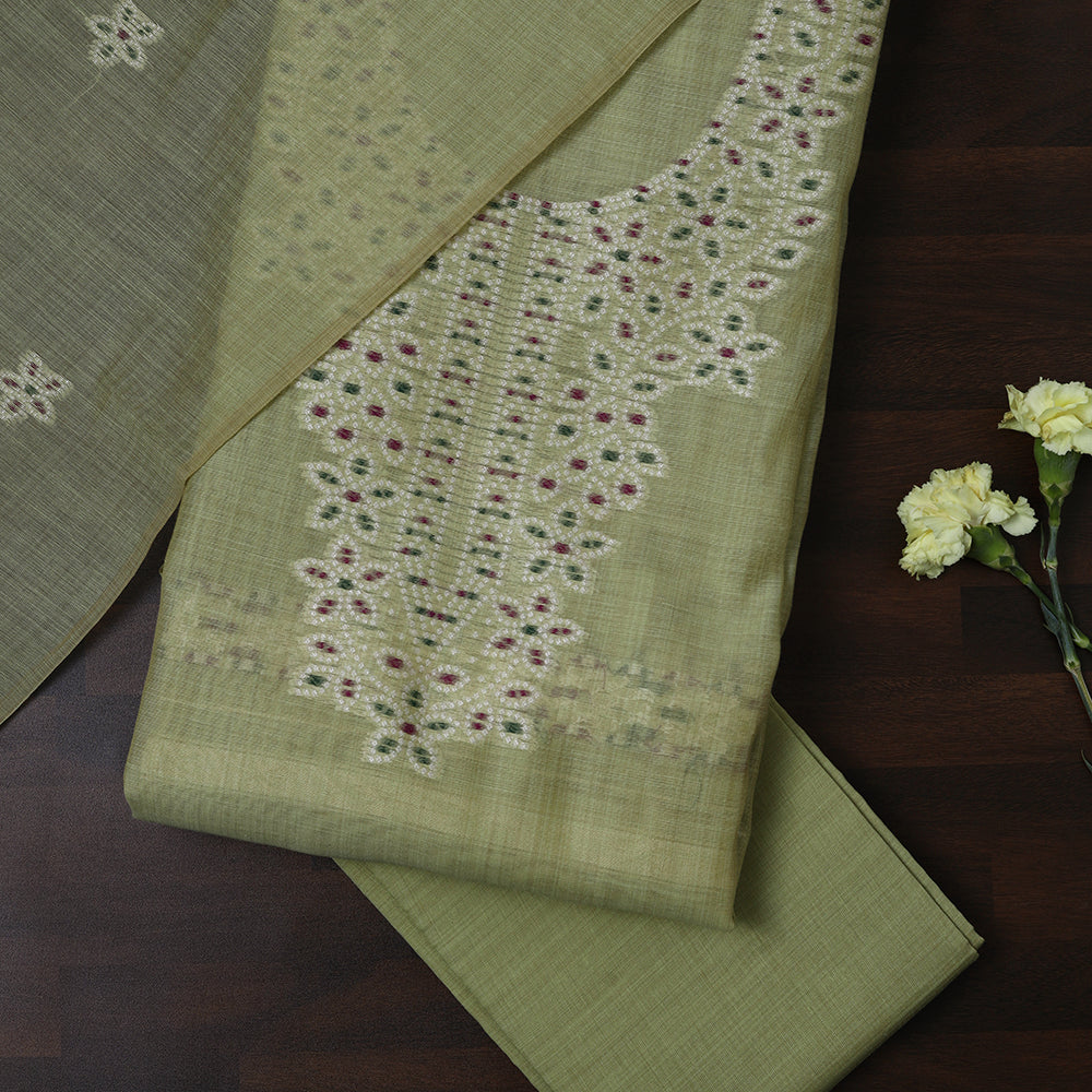 Linen Cotton Unstitched Suit With Thread Work