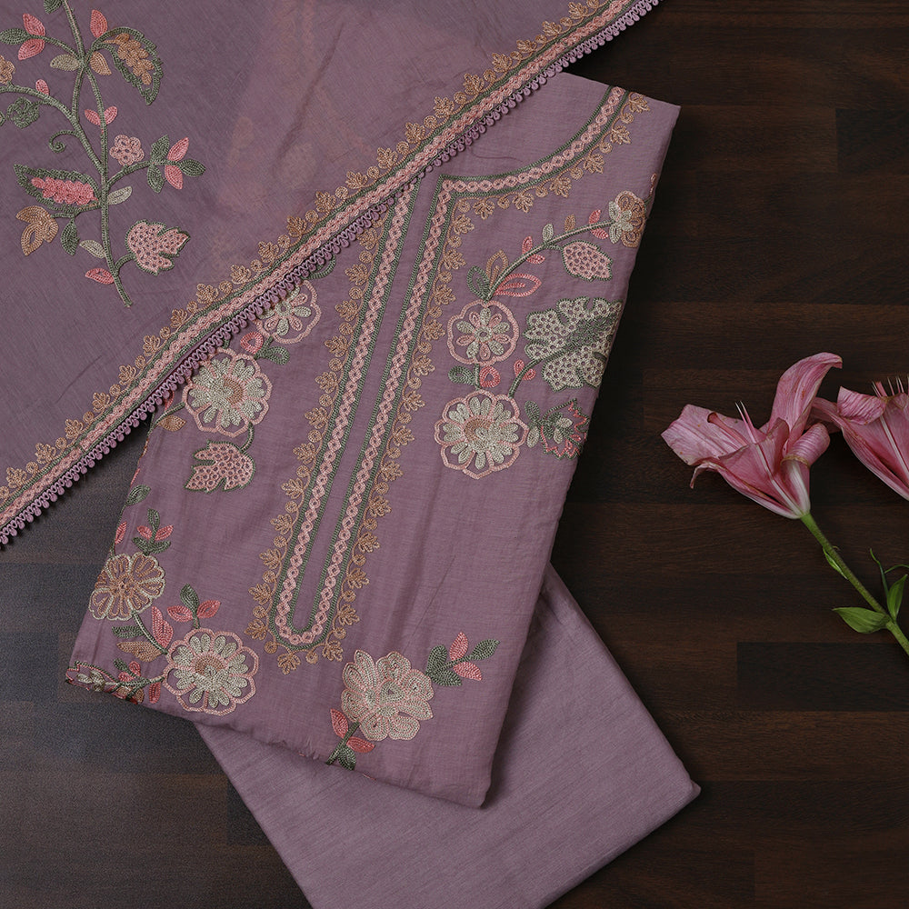 Cotton Unstitched Suit With Multi Resham Thread Work