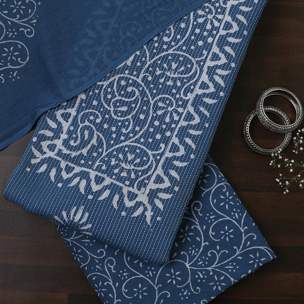 Serene Blue Floral Printed Cotton Unstitched Suit