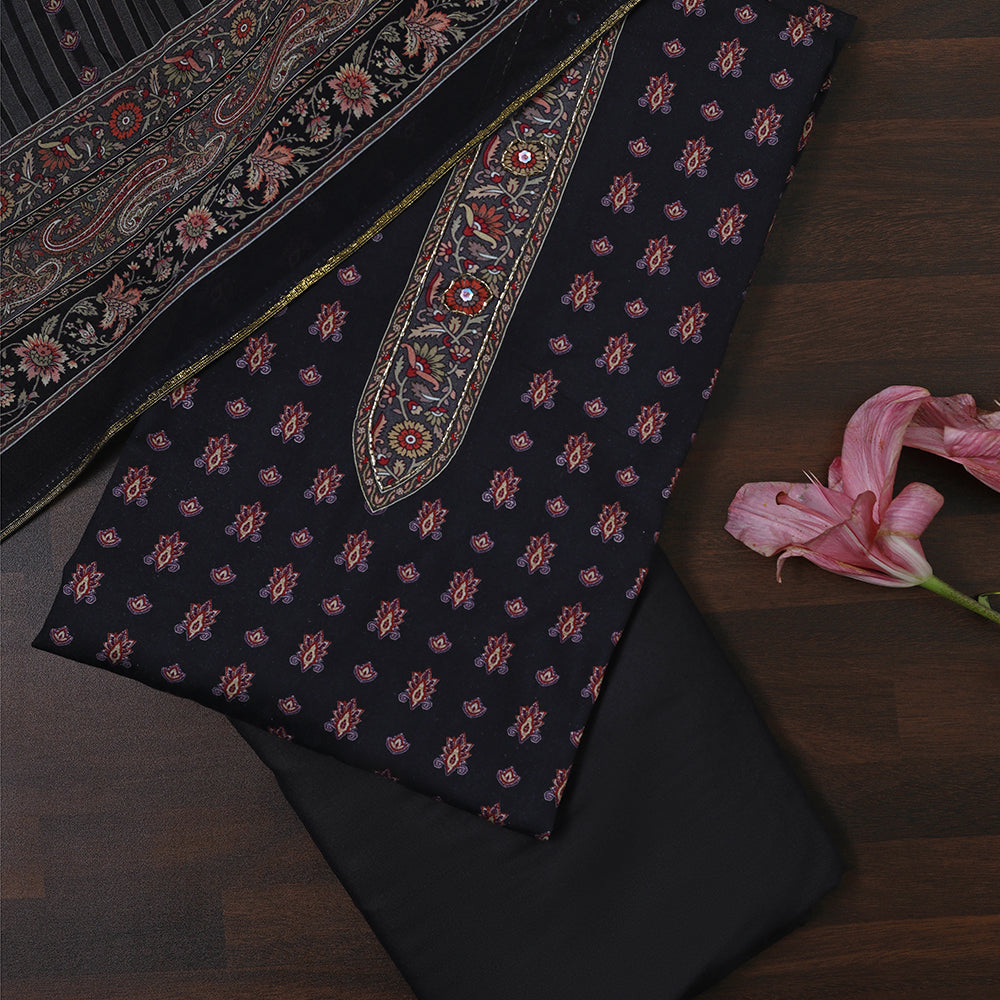 Muslin Cotton Unstitched Fabric Suit With Zarkan Work