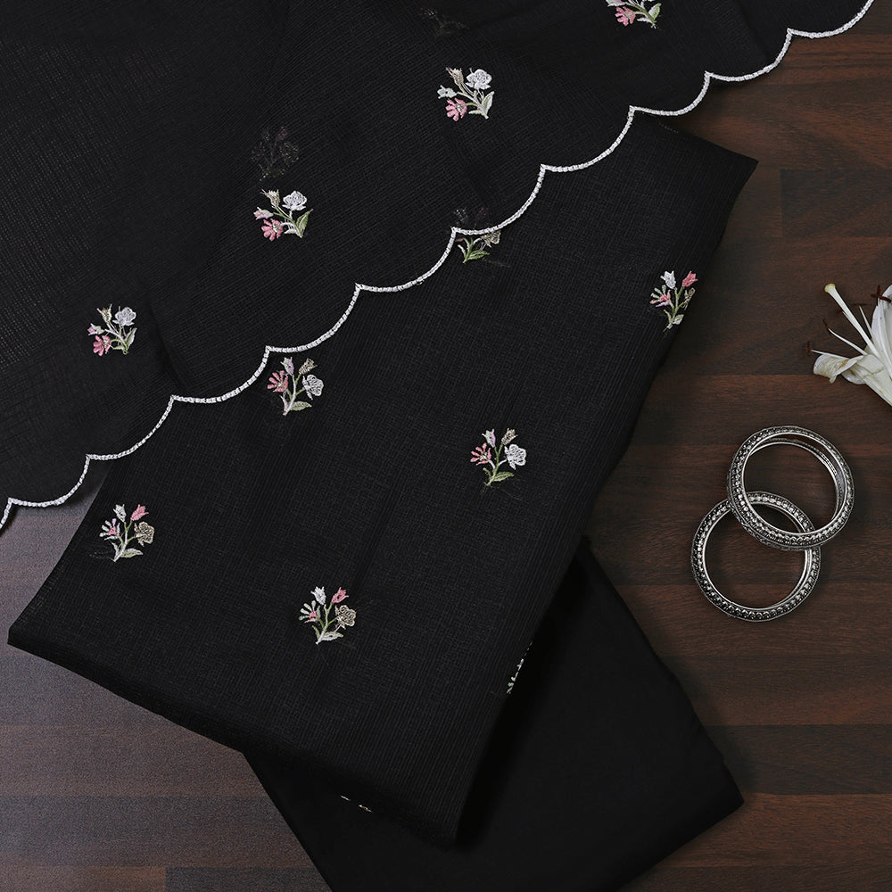 Kota Doria Fabric Unstitched Suit With Resham Work