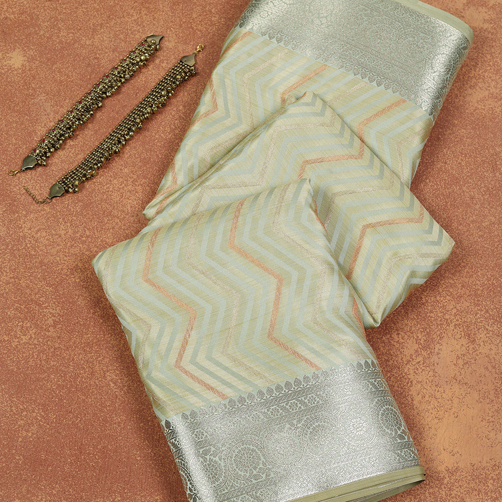Silk Saree Adorned with Zari Zigzag Motifs