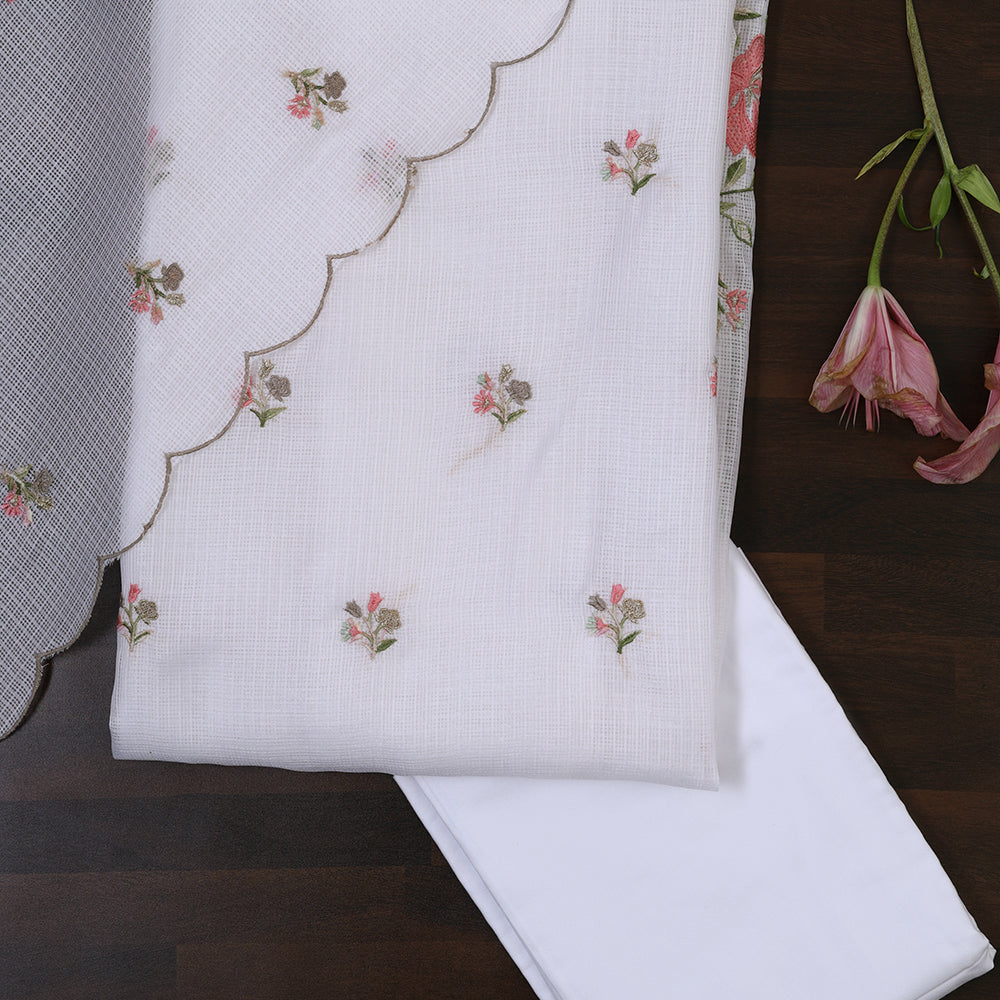 Kota Doria Fabric Unstitched Suit With Resham Work