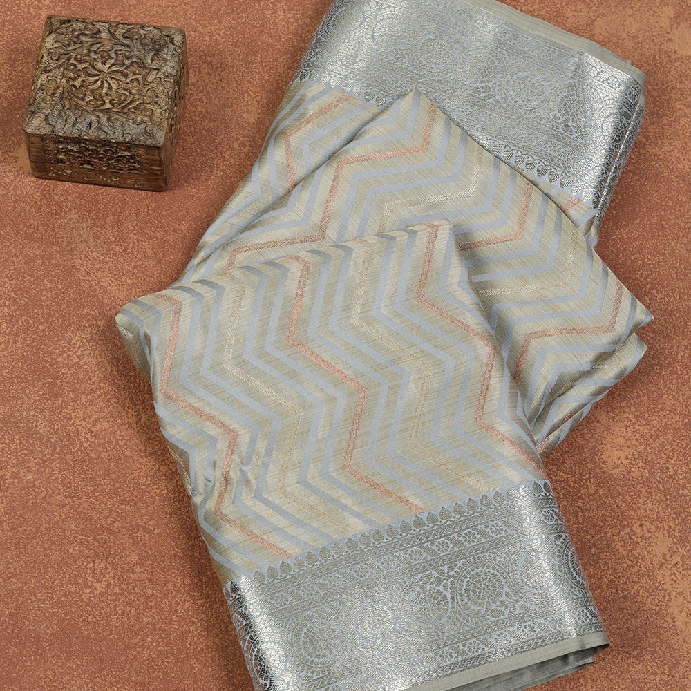 Silk Saree Adorned with Zari Zigzag Motifs