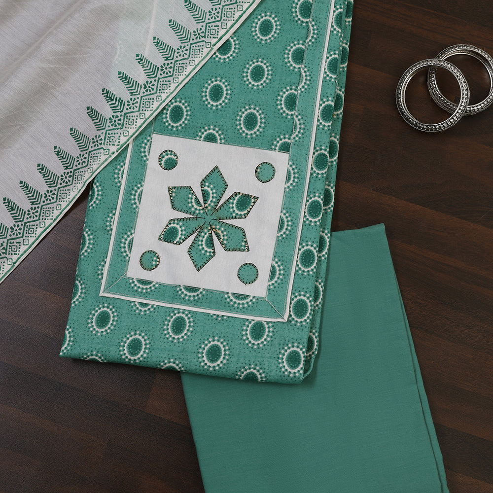 Printed Cotton Unstitched Suit with Stylish Neck Patch