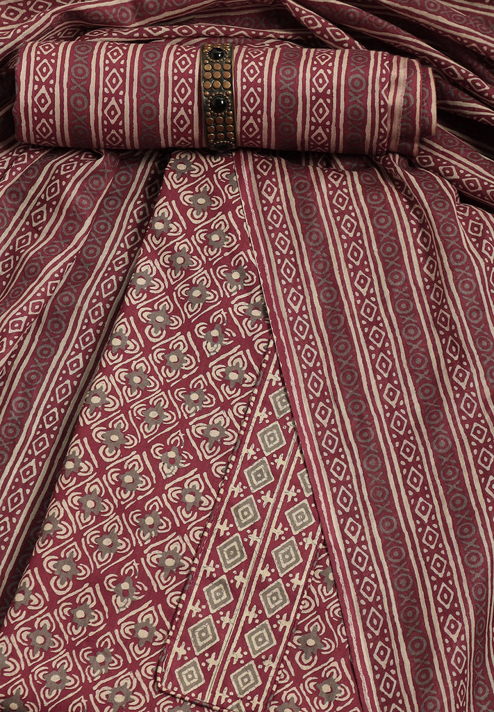 Geometric Print Cotton Unstitched Suit Set