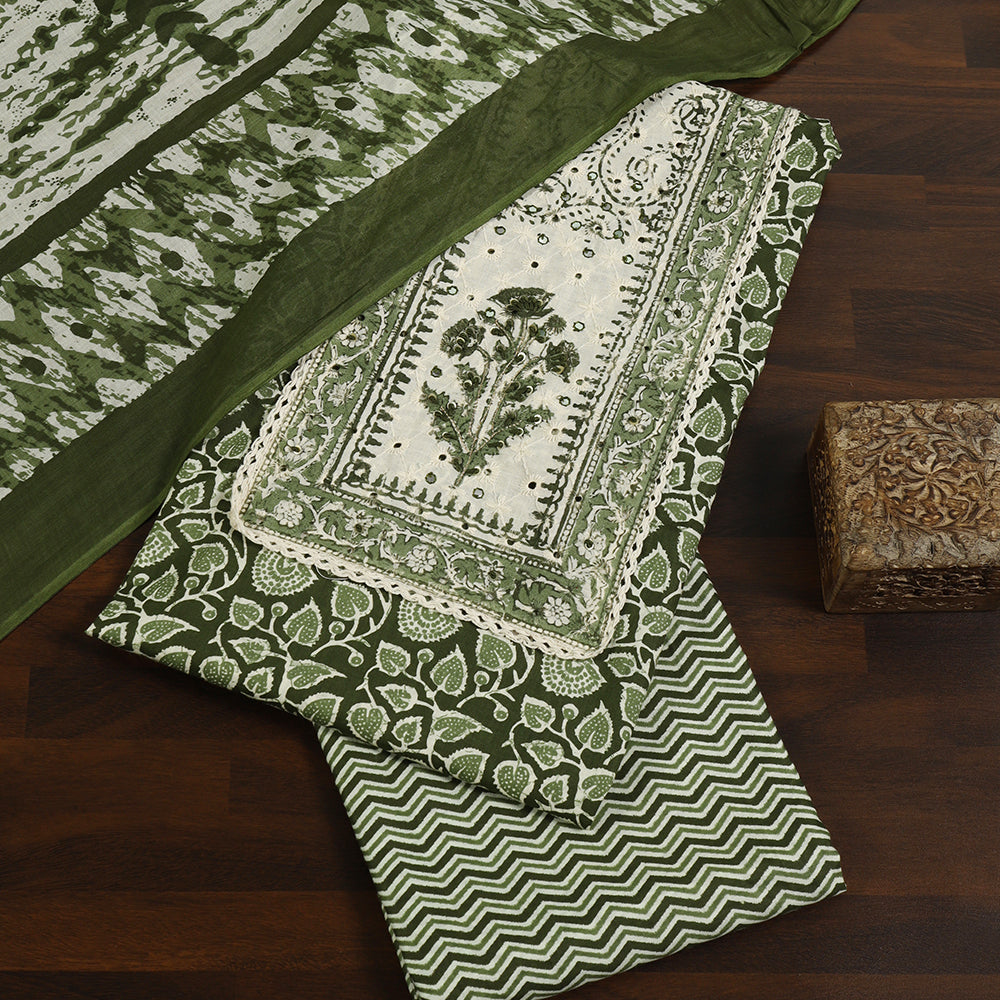 Cotton Unstitched Suit with Stylish Neck Patch