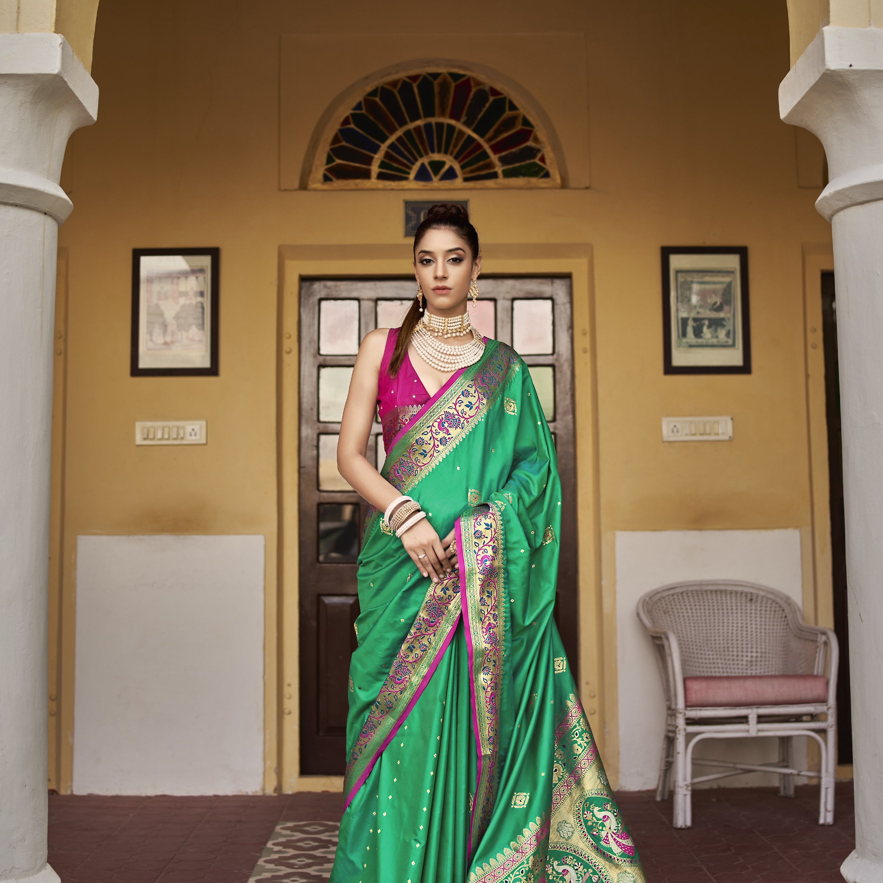 Exquisite Banarasi Paithani Silk Saree with Rich Peshwai Pallu