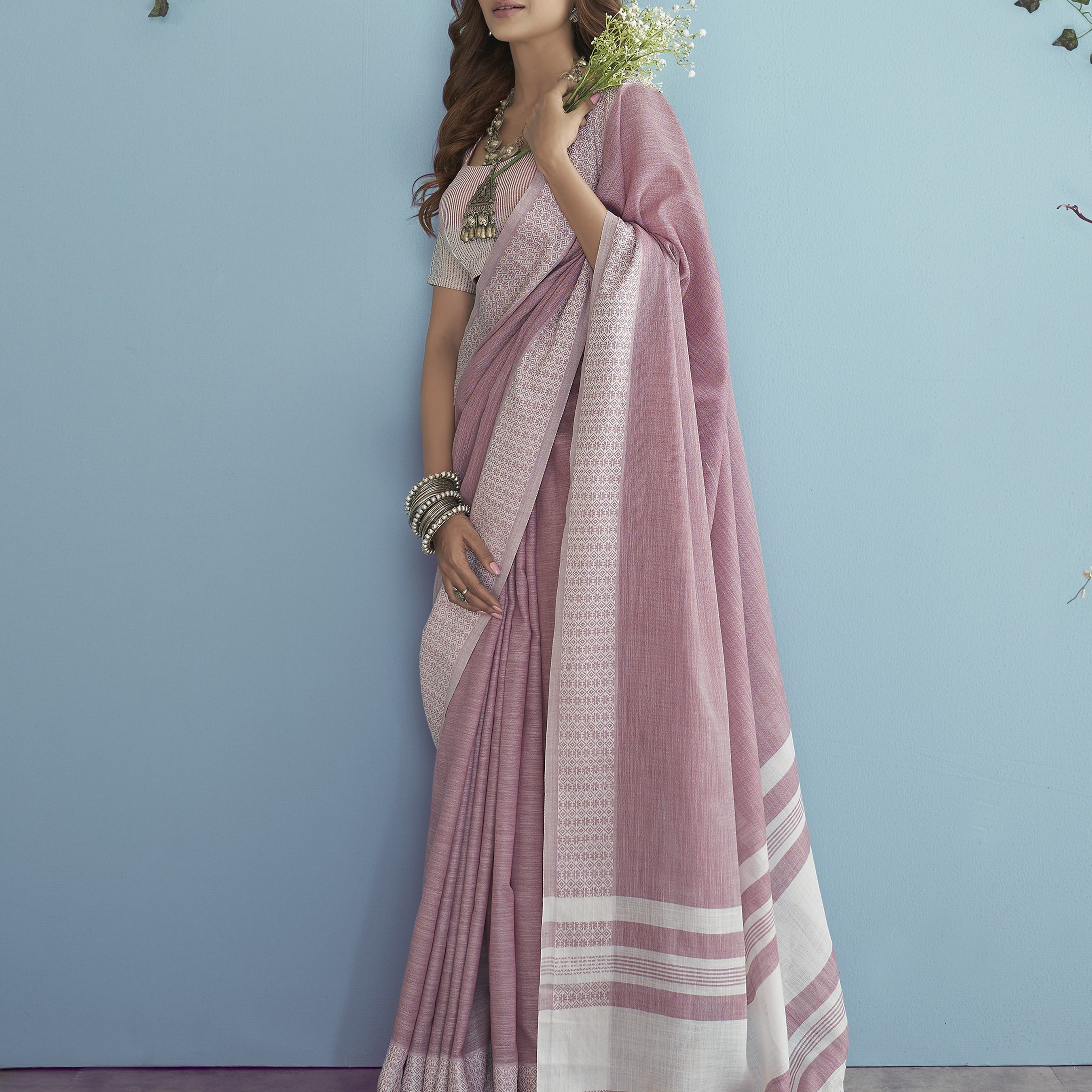 Silk Saree with a Touch of Silver Border