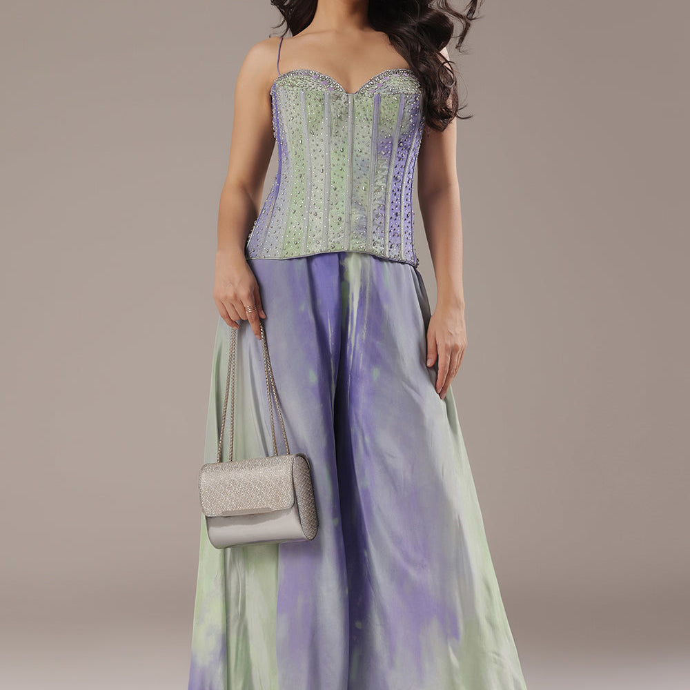 Lavender Sage Corset With Ombre Palazzo Pants