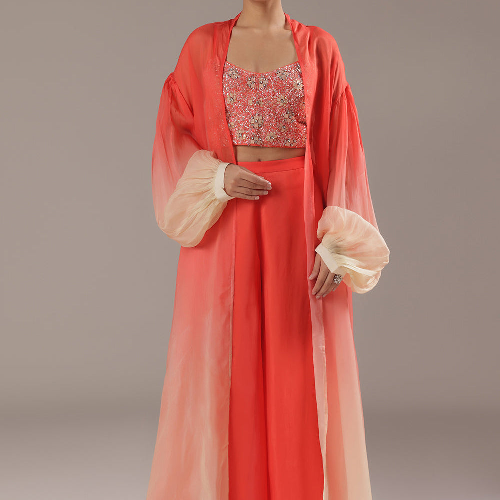 Greenish Pink Sharara Suit Paired With A Cape