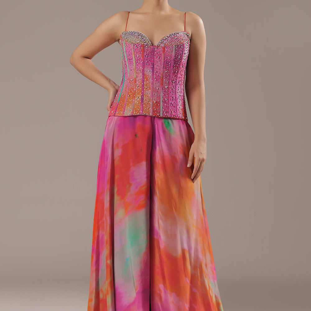 Lavender Sage Corset With Ombre Palazzo Pants