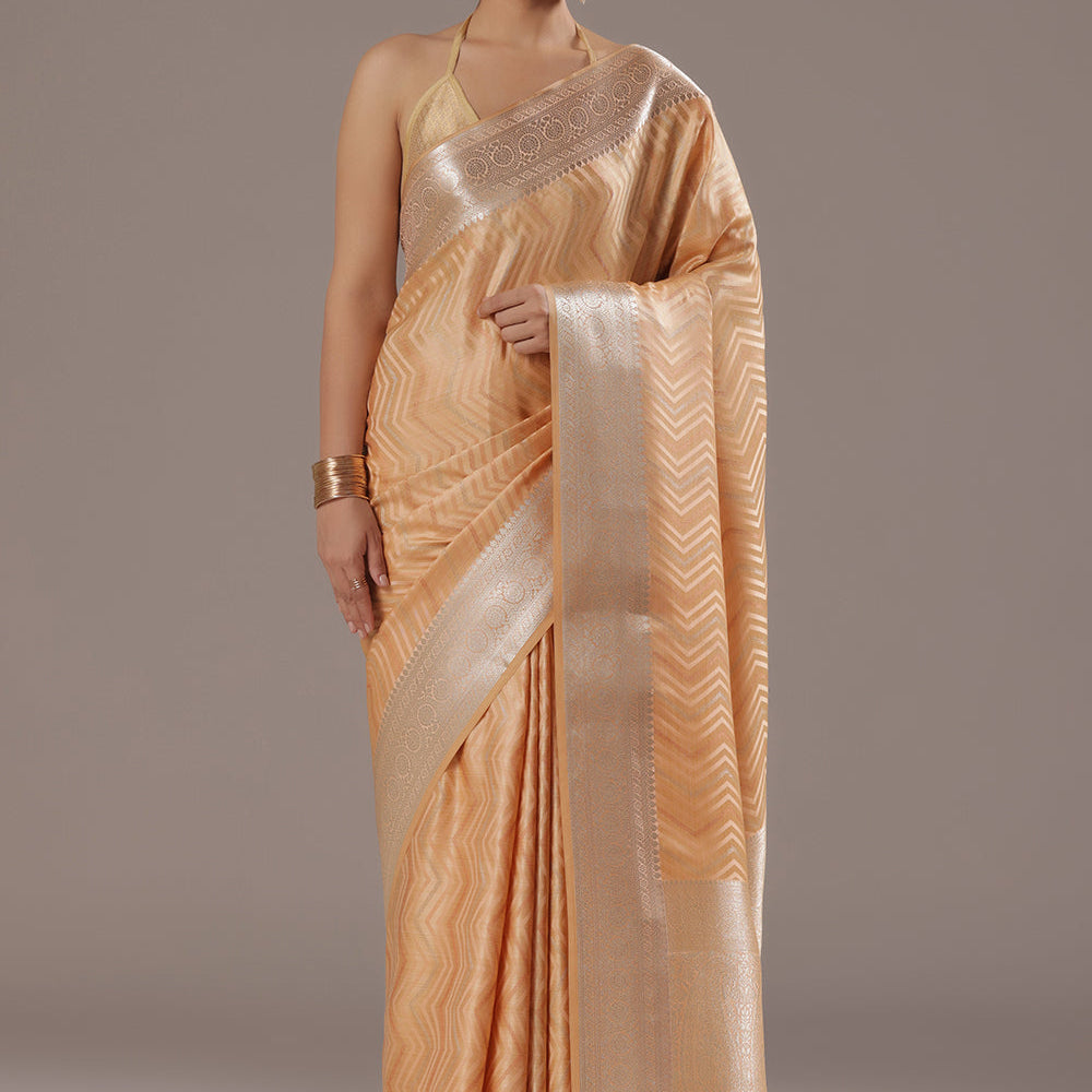 Silk Saree Adorned with Zari Zigzag Motifs