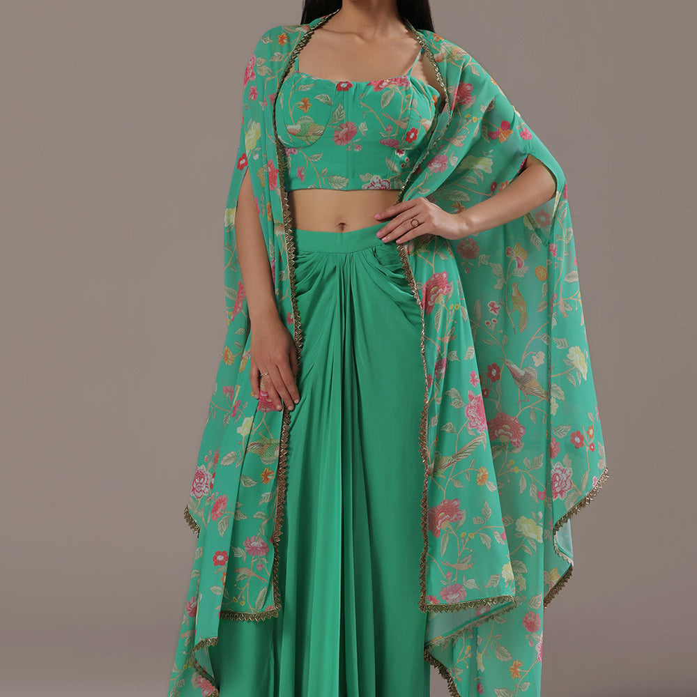 Georgette Sharara Ensemble with Cutdana Work Shrug