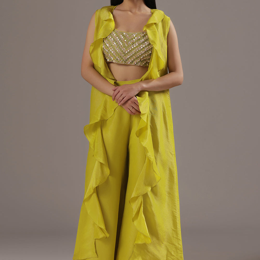 Organza Sharara Suit Paired With Kishti Work Choli