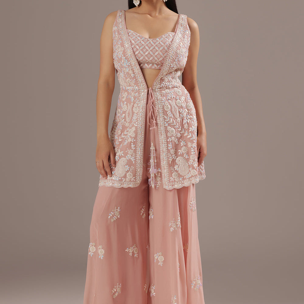 Peach Thread Work Gharara Set