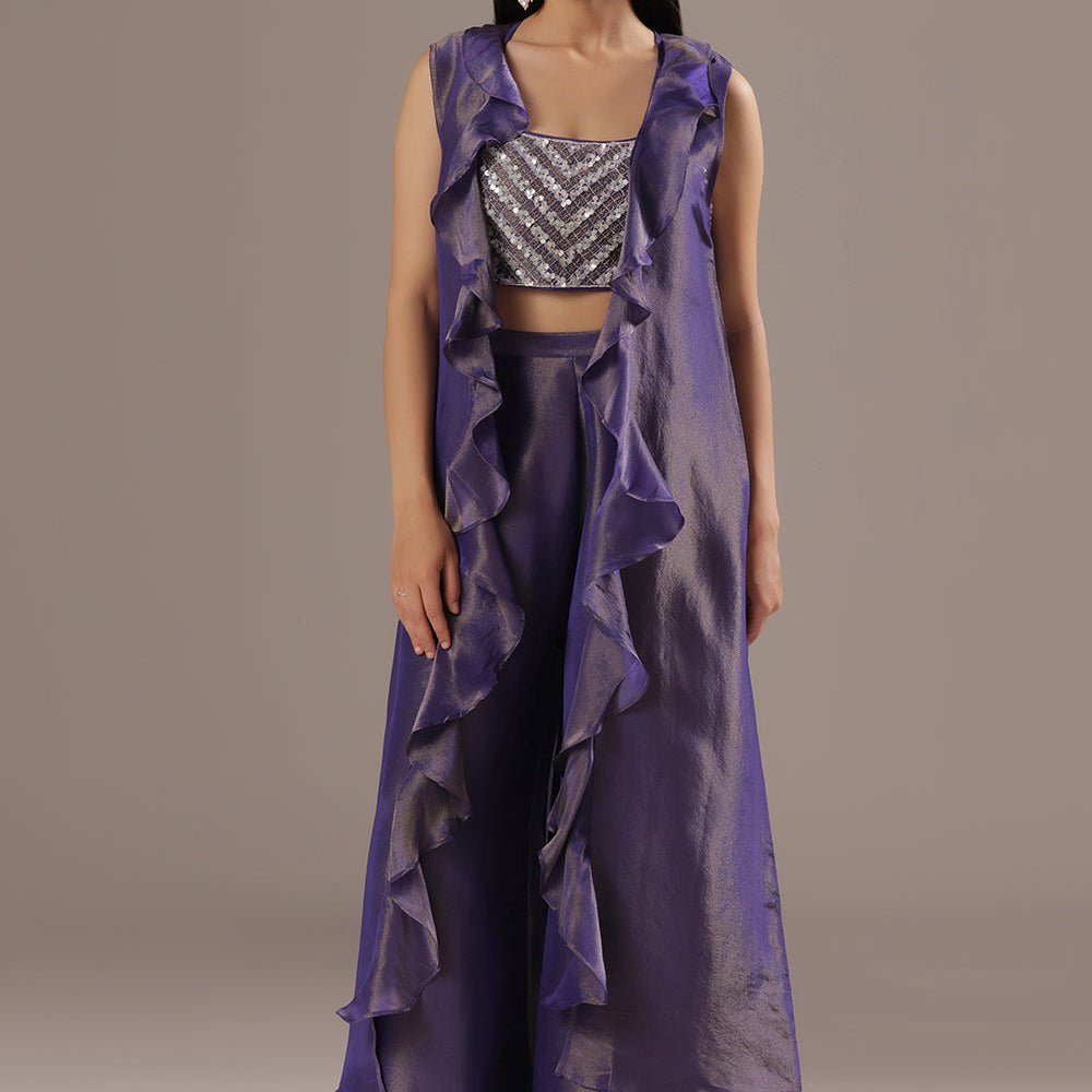 Organza Sharara Suit Paired With Kishti Work Choli