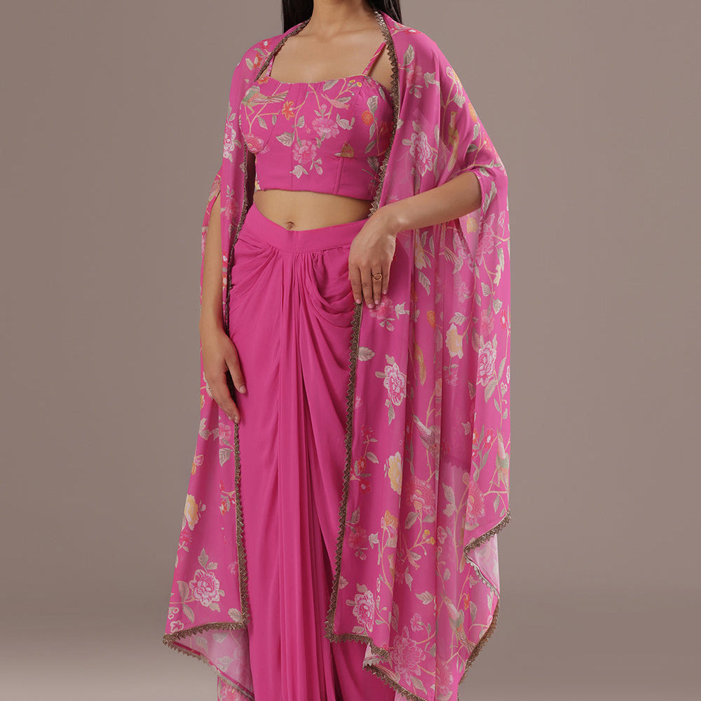 Georgette Sharara Ensemble with Cutdana Work Shrug