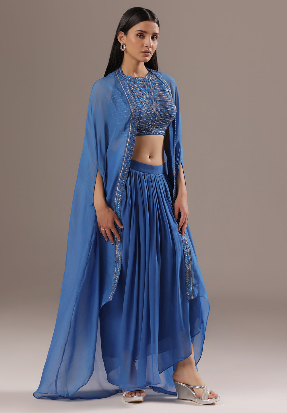 Blue Sequin Cape Co-ord Set