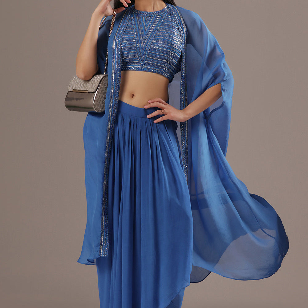 Blue Sequin Cape Co-ord Set