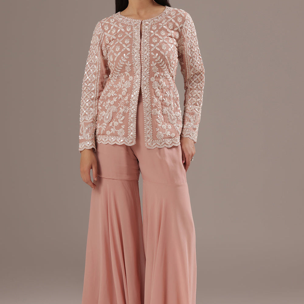 Lime Yellow Thread Work Gharara Set