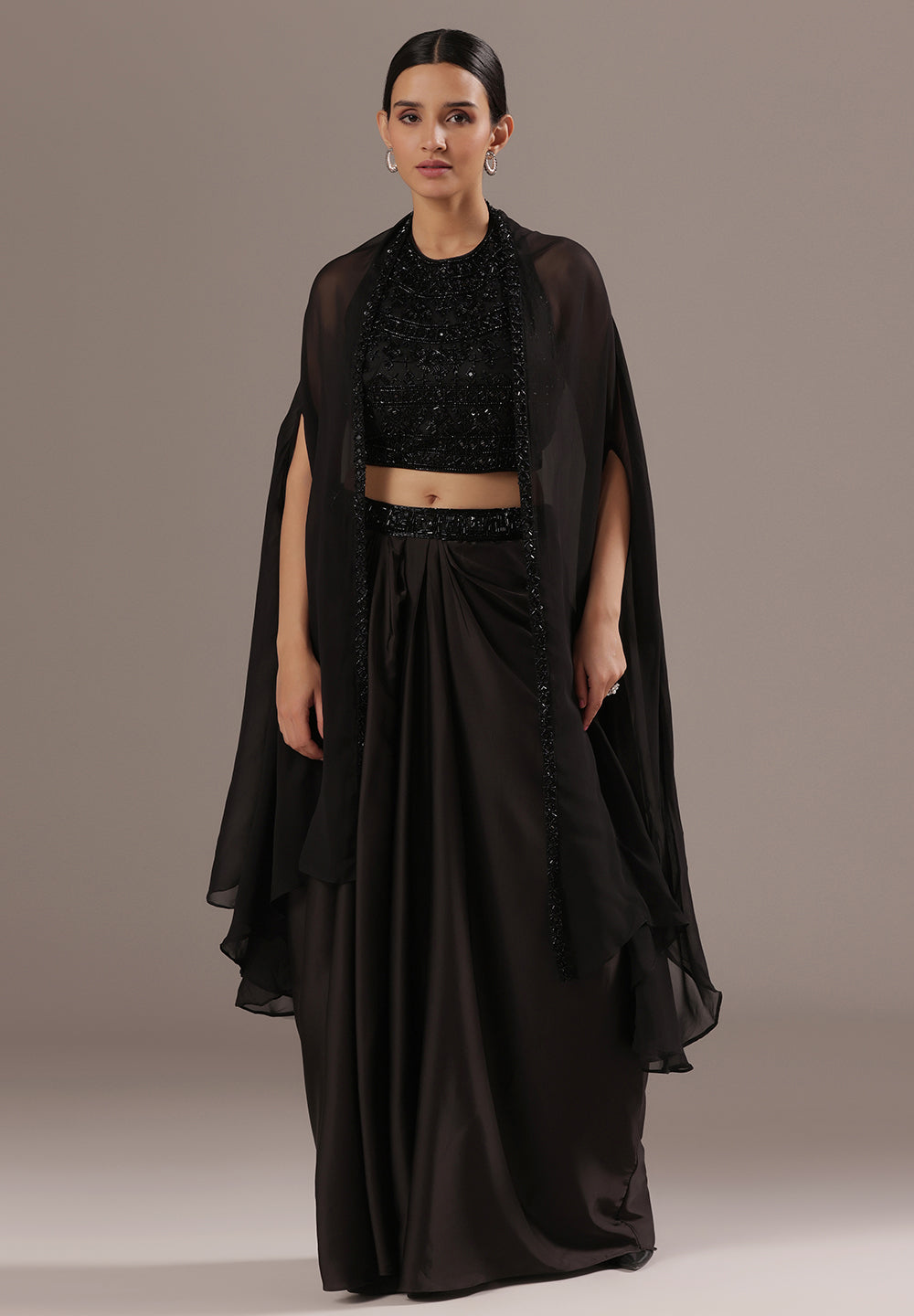 Cutdana Bead Embroidered Pure Satin Crepe With Dhoti