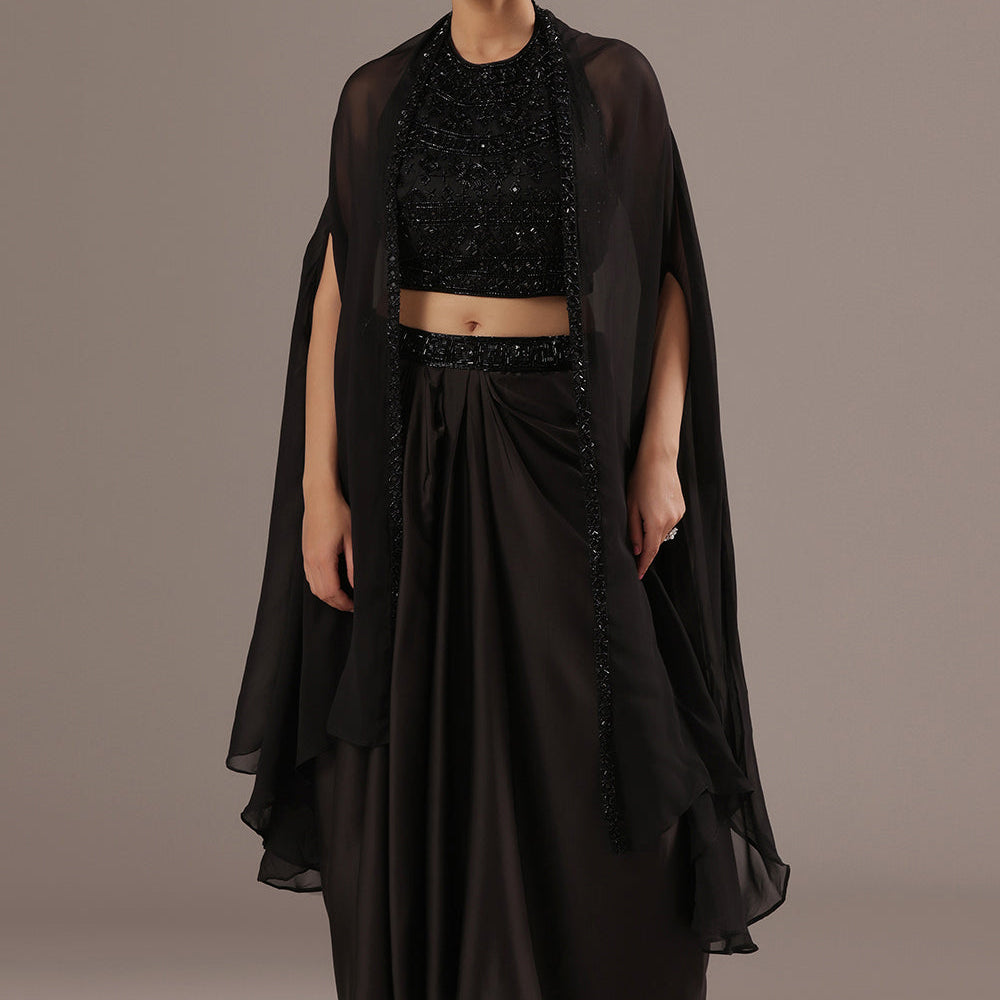 Cutdana Bead Embroidered Pure Satin Crepe With Dhoti