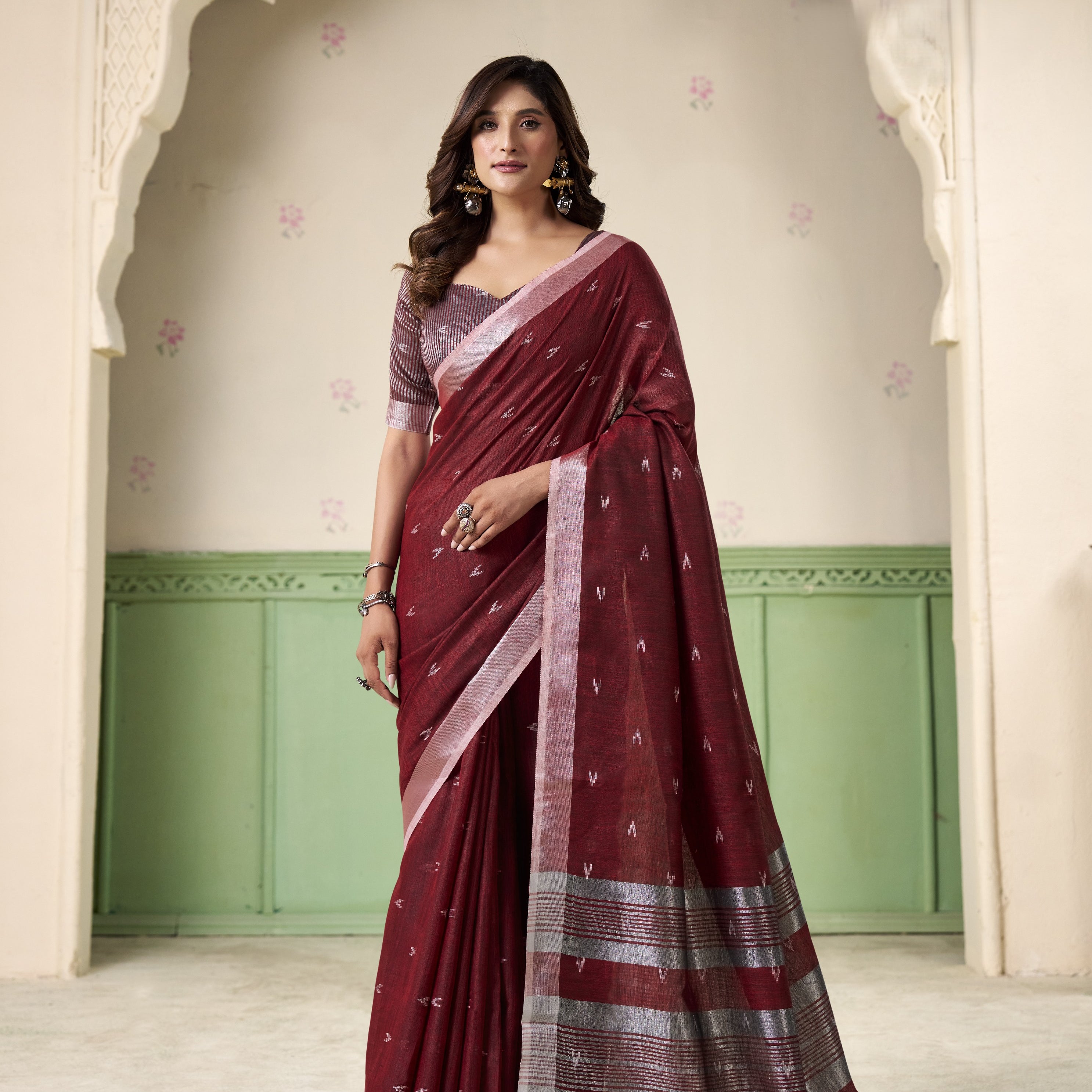Silk Saree with a Touch of Silver Border