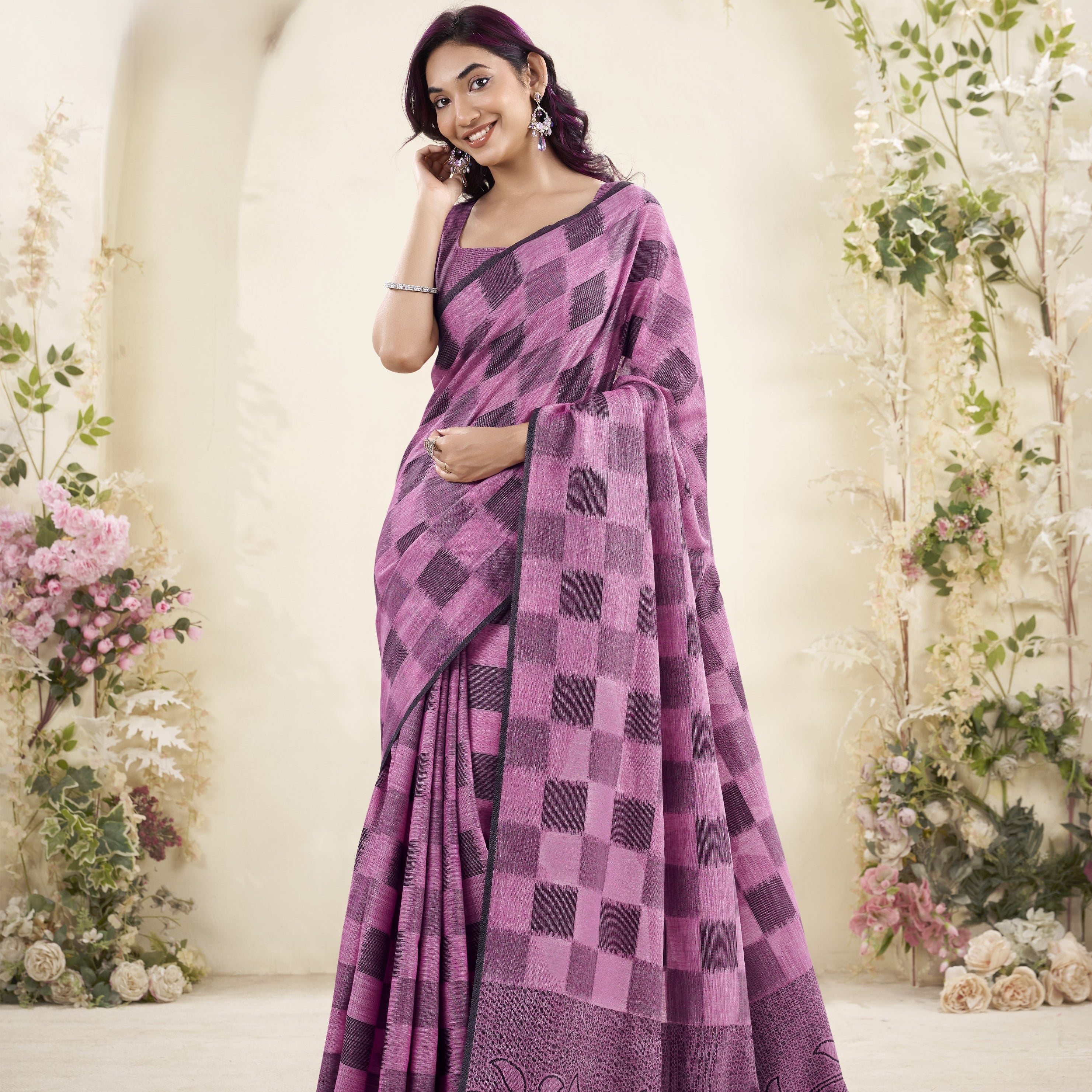 Tissue Silk Saree with a Touch of Block Print