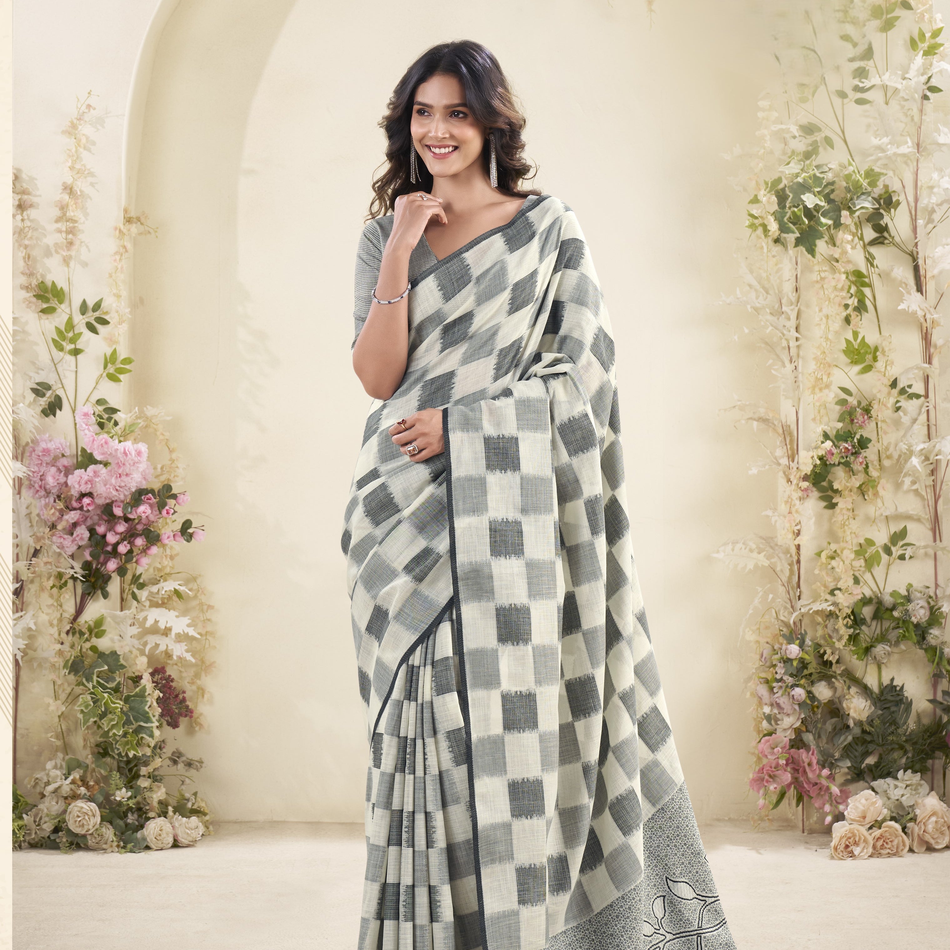 Tissue Silk Saree with a Touch of Block Print