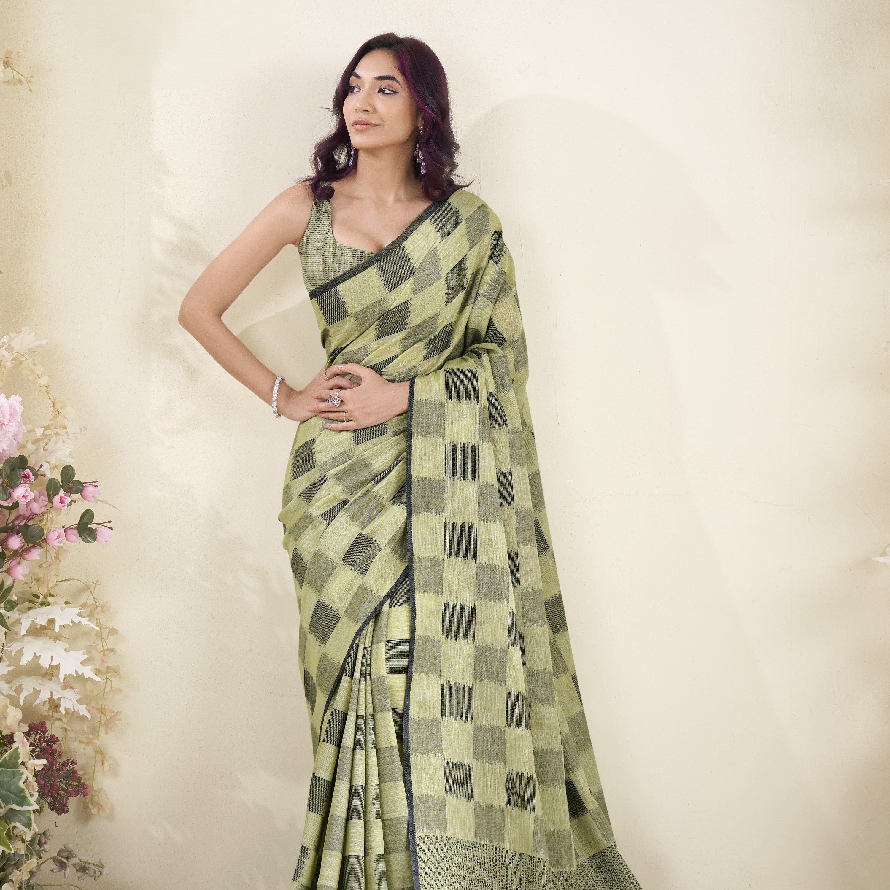 Tissue Silk Saree with a Touch of Block Print