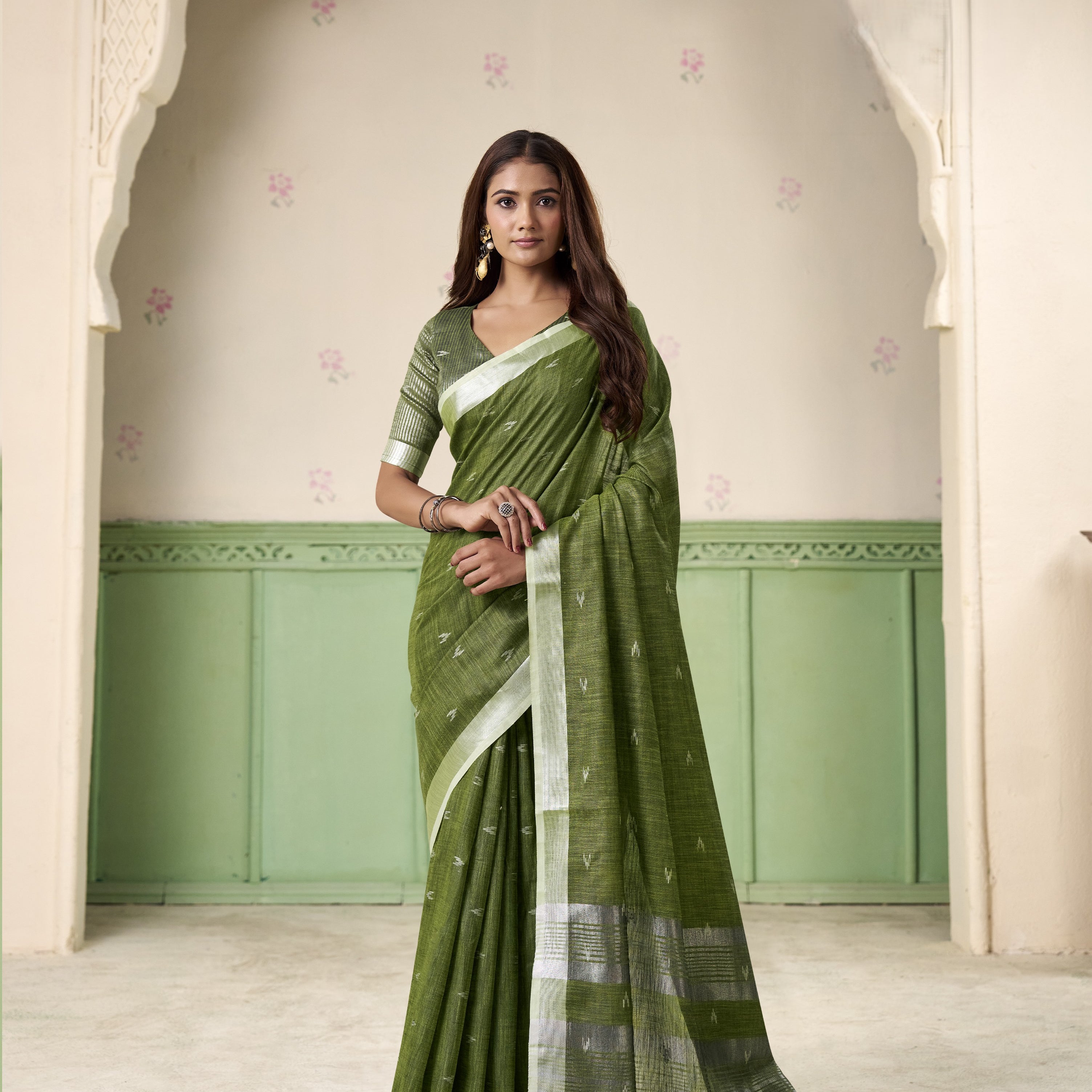 Silk Saree with a Touch of Silver Border