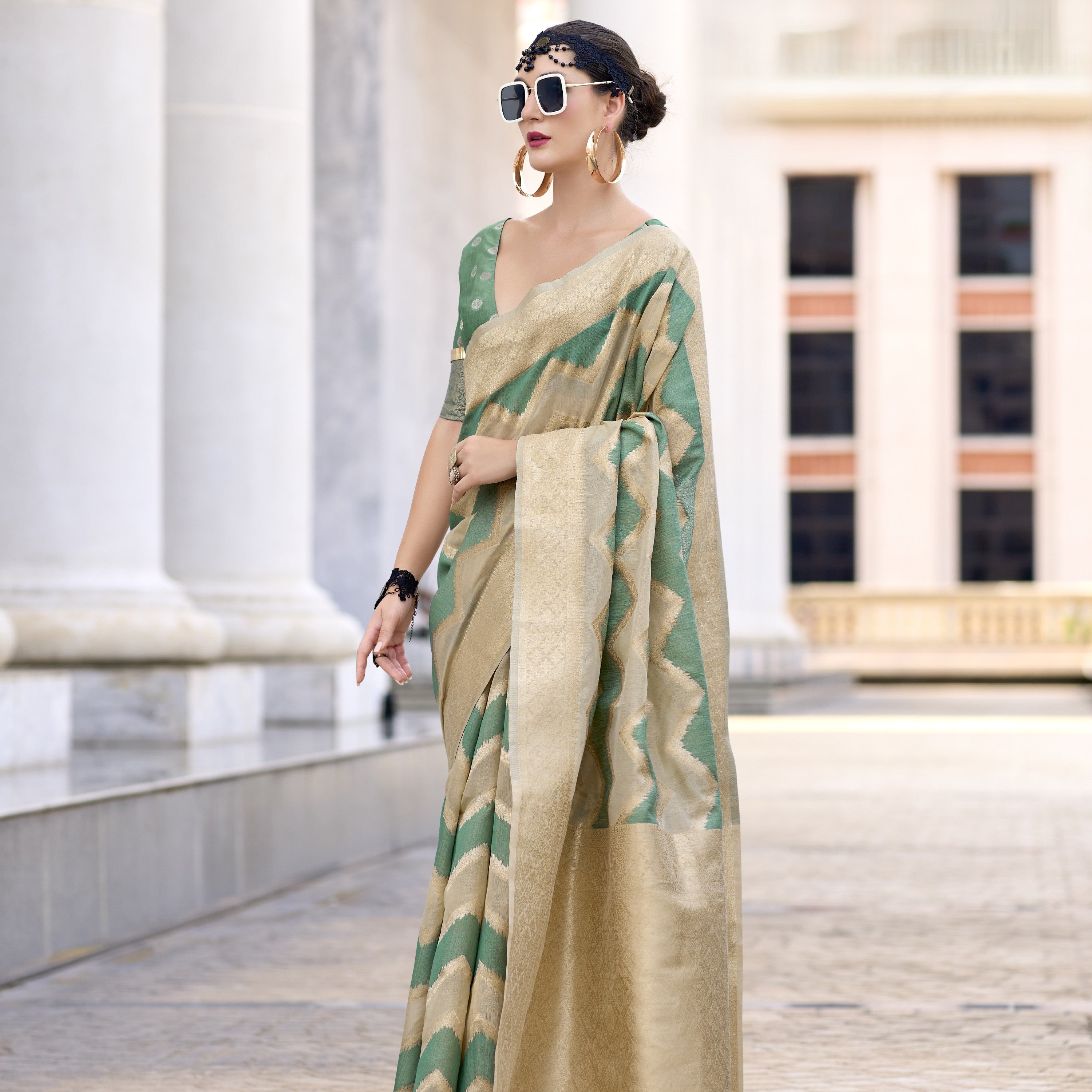 Banarasi Silk Saree with a Chevron (Zigzag) Zari Weave