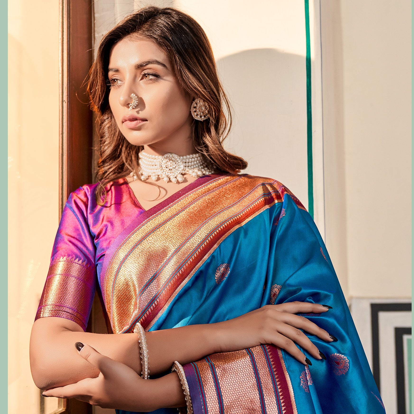 Regal Radiance Silk Paithani Saree with Copper Zari Border