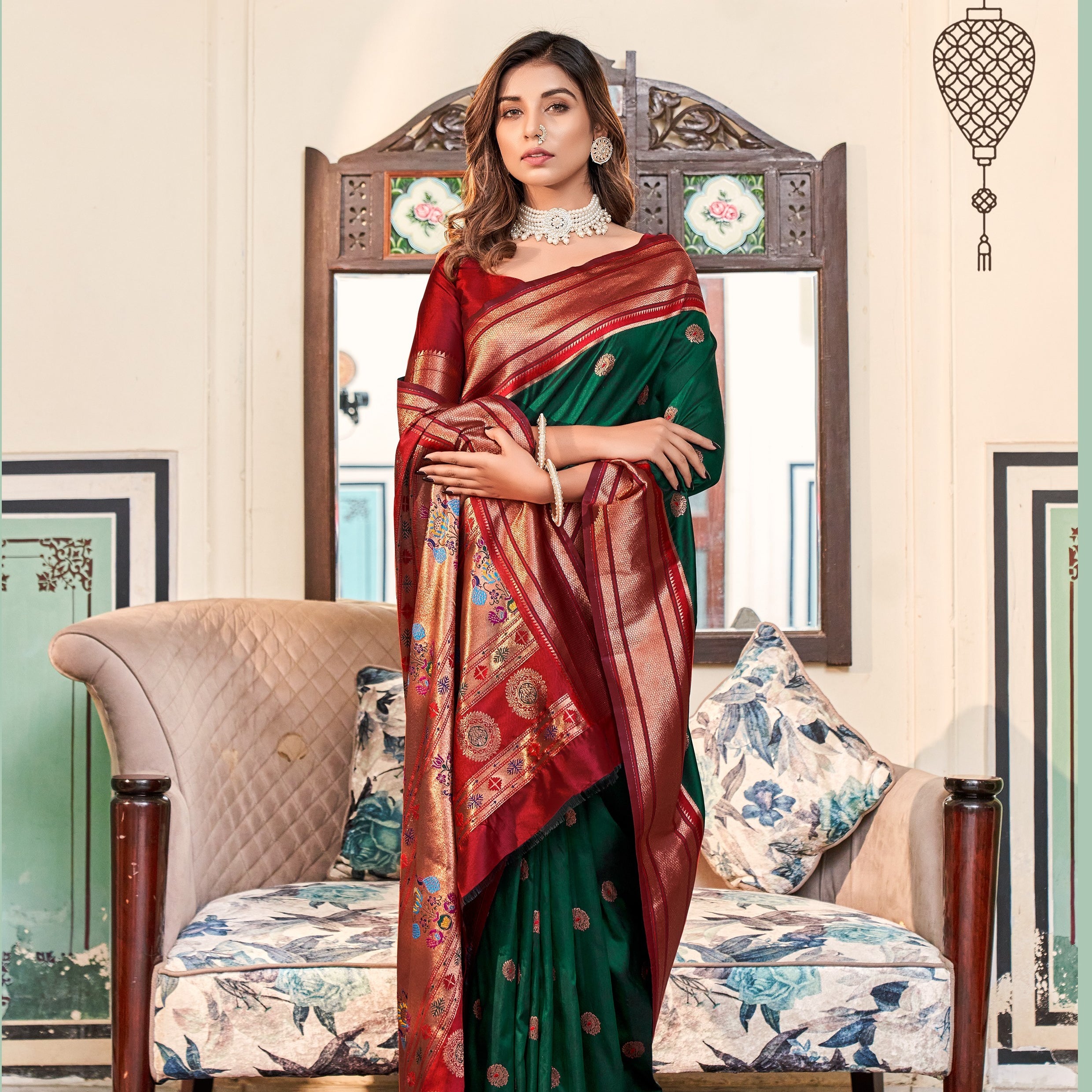Regal Radiance Silk Paithani Saree with Copper Zari Border