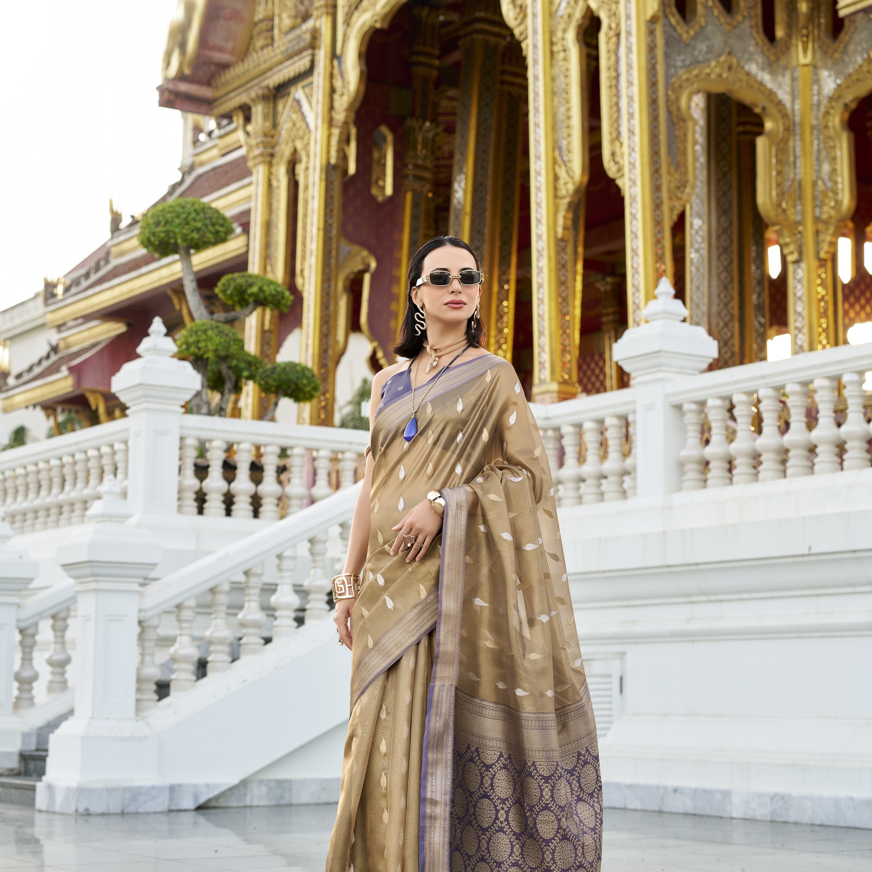 Antique Silk Saree With Zari Border