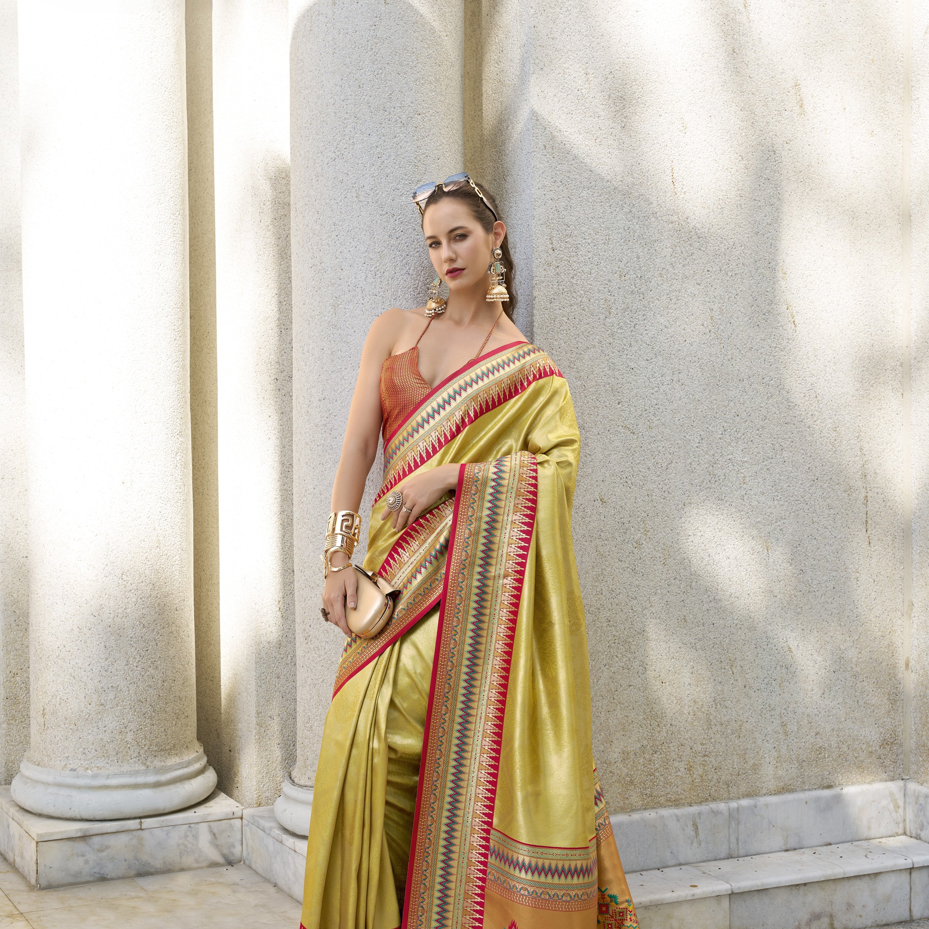Banarasi Silk Saree with Multicolored Patola-Style Border