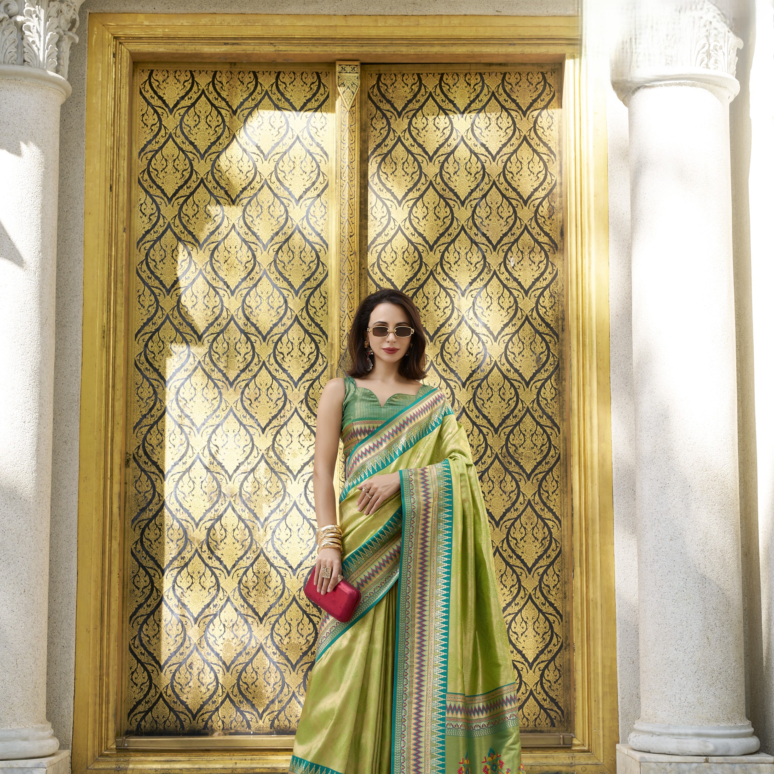 Banarasi Silk Saree with Multicolored Patola-Style Border
