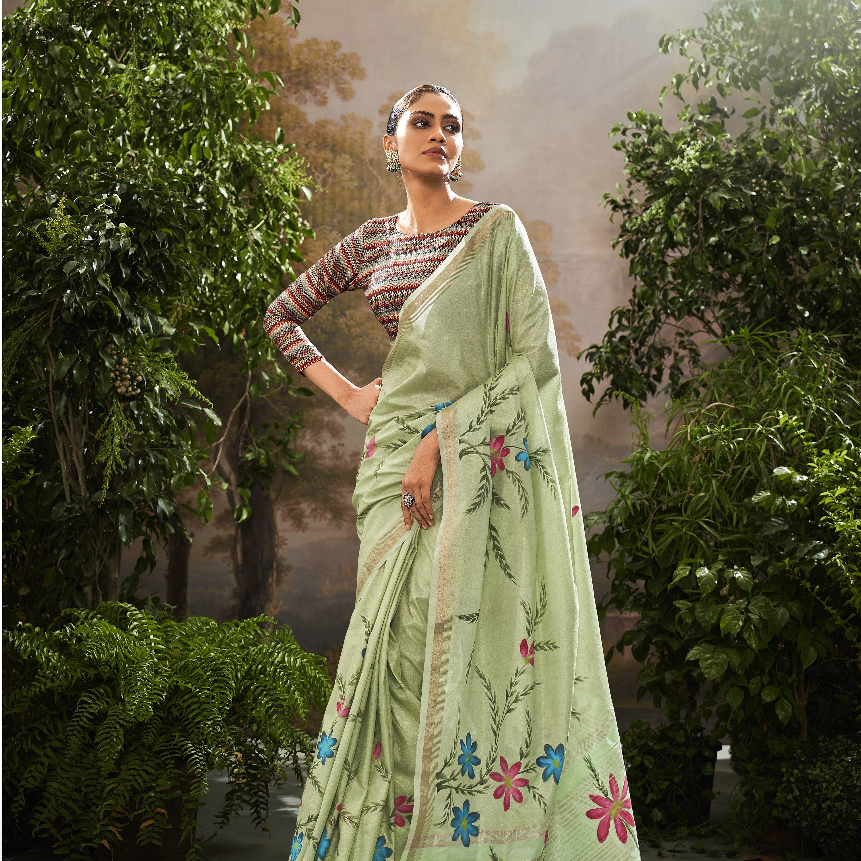 Tissue Silk Saree with Brush Print