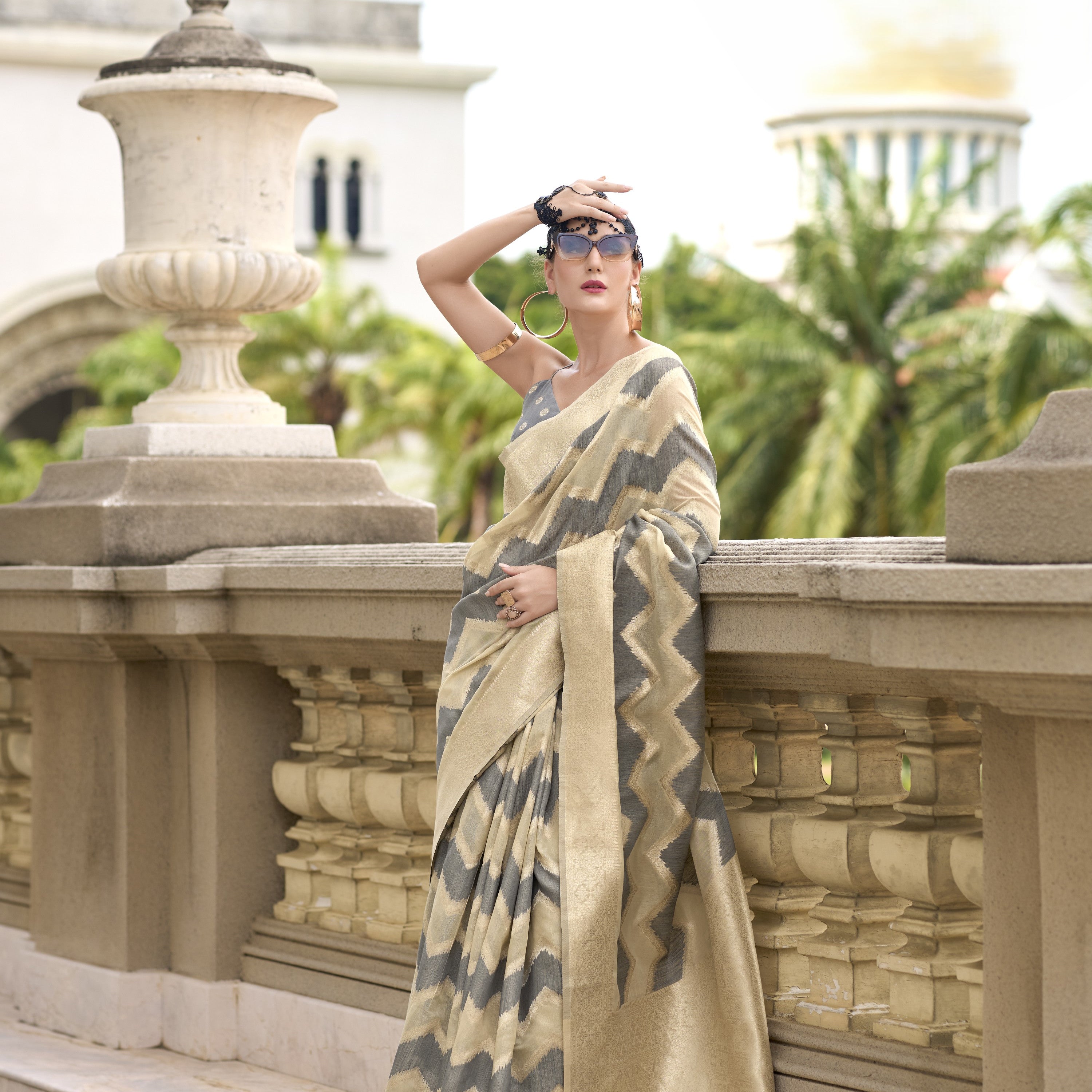 Banarasi Silk Saree with a Chevron (Zigzag) Zari Weave