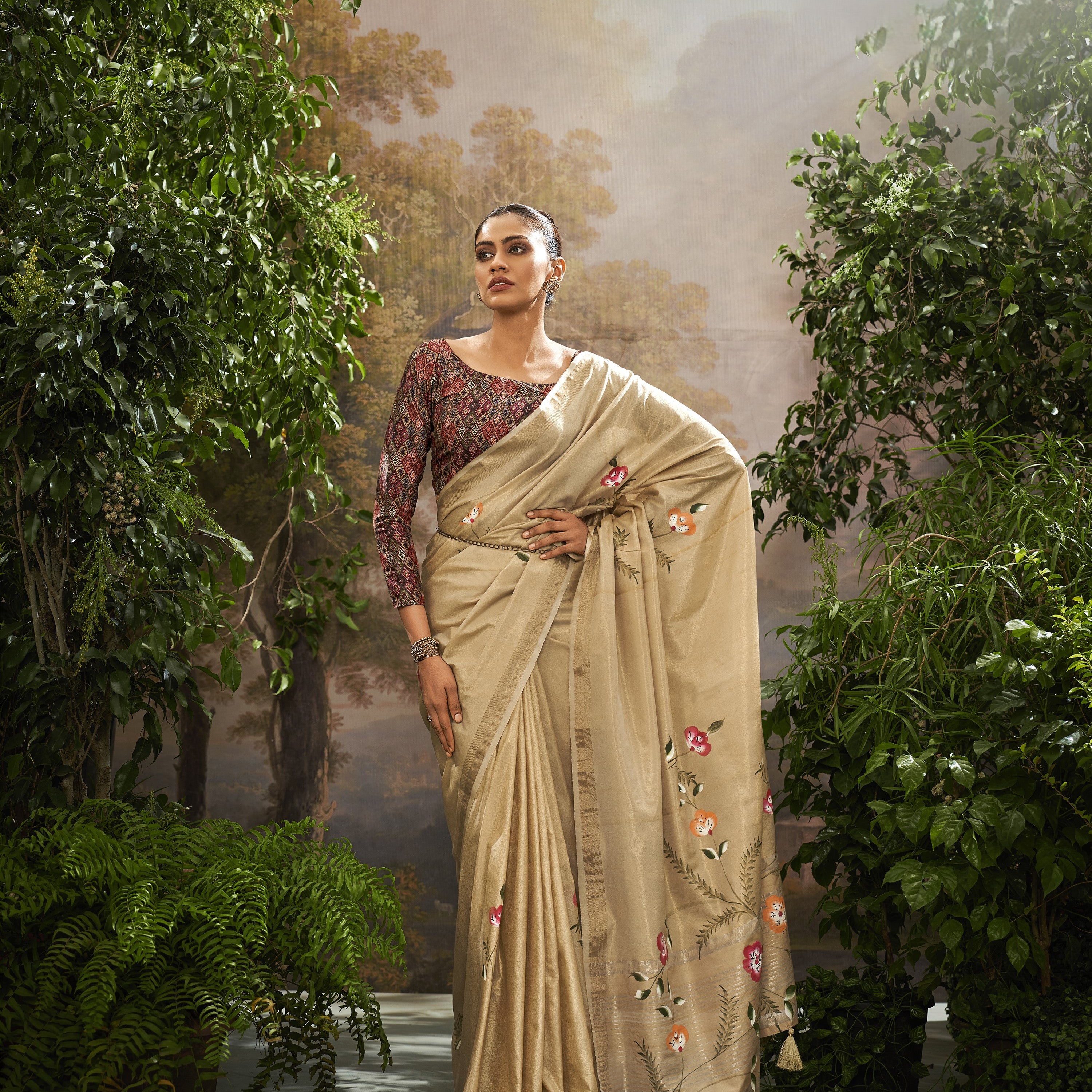 Tissue Silk Saree with Brush Print