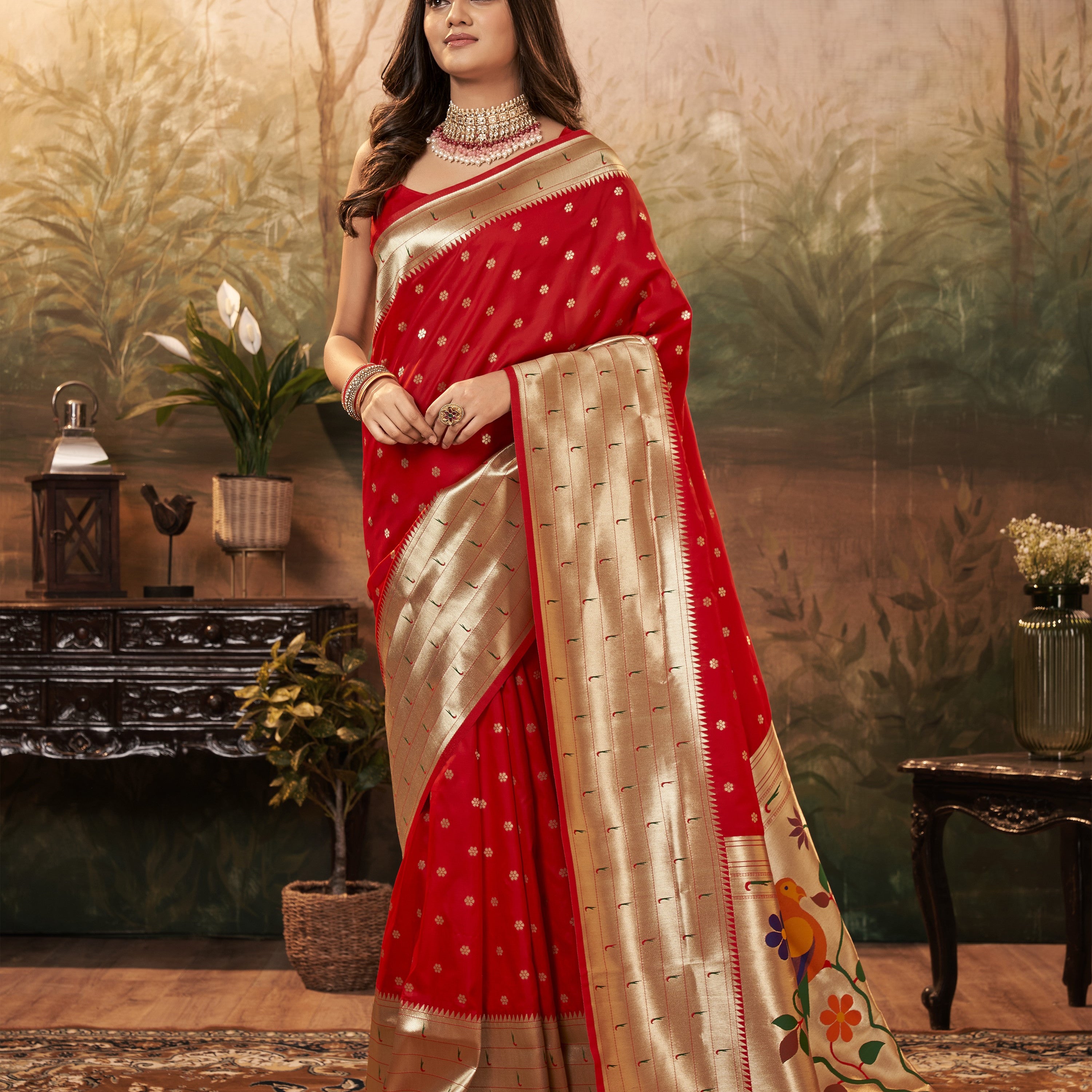 Timeless Silk Saree Adorned with Exquisite Gold Zari Border